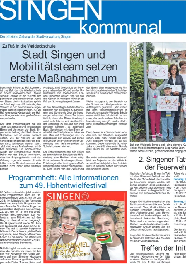 Zeitungsseite Singen Kommunal zur Mobilität an der Waldeck-Schule