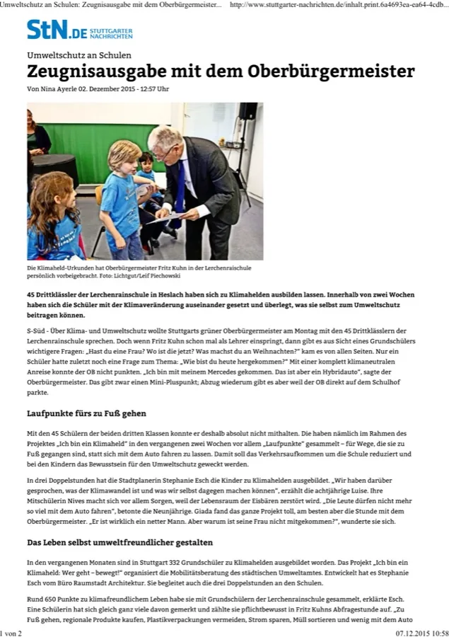 Zeitungsseite Stuttgarter Nachrichten